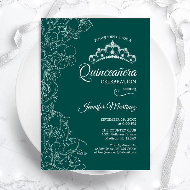 Emerald Green Quinceanera Party Invitation (Creator Uploaded)