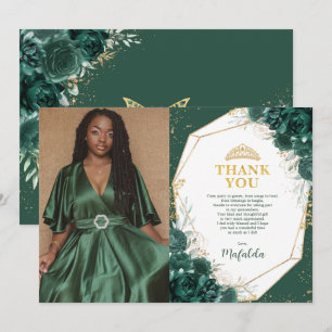 Emerald Green Quinceañera Photo Thank You Card