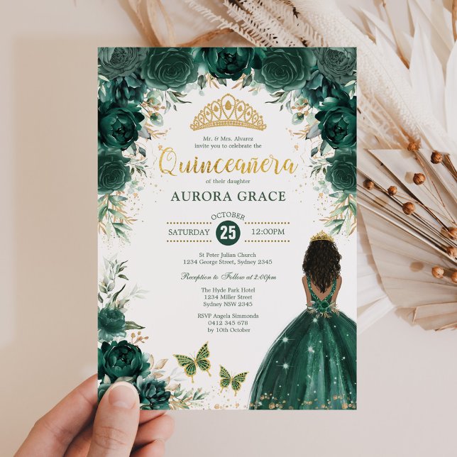 Emerald Green Quinceañera Princess Mis Quince 15 Invitation (Creator Uploaded)