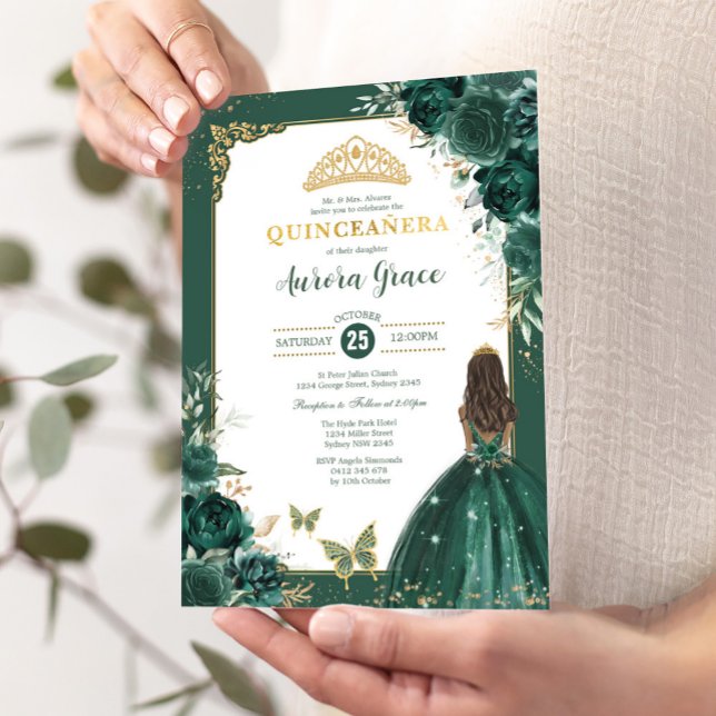 Emerald Green Quinceañera Princess Mis Quince Anos Invitation (Creator Uploaded)