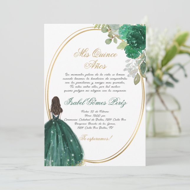Emerald green Quinceanera silhouette  Invitation (Standing Front)