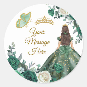 Emerald Green Quinceañera Your Message Here Classic Round Sticker