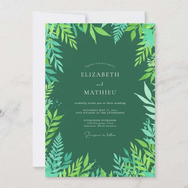 Emerald Green Radiant Tropical Wedding Invitation (Front)