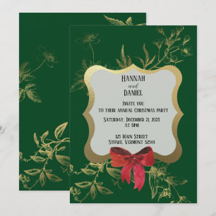 Emerald Green Red Bow Christmas Holiday Party Invitation