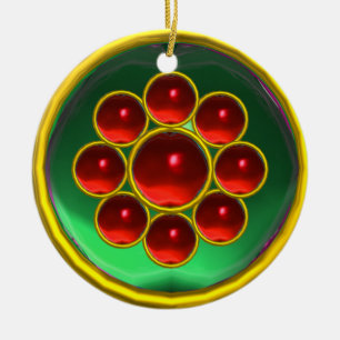 EMERALD GREEN;RED RUBY GEMSTONE MON CERAMIC TREE DECORATION