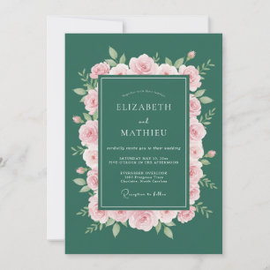 Emerald Green Refined Rose Wedding Invitation