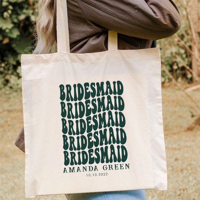 Emerald Green Retro Boho Personalised Bachelorette Tote Bag (Creator Uploaded)