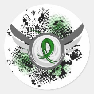 Emerald Green Ribbon And Wings Liver Cancer Classic Round Sticker