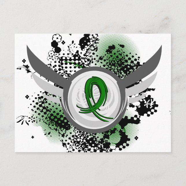 Emerald Green Ribbon And Wings Liver Cancer Postcard (Front)