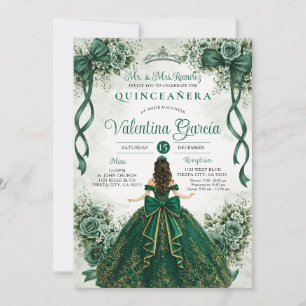 Emerald Green Ribbon Bow Quinceañera Birthday Invitation