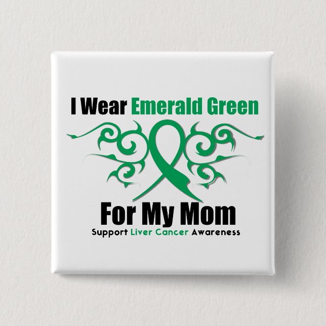 Emerald Green Ribbon (Mum) - Liver Cancer 15 Cm Square Badge (Front)