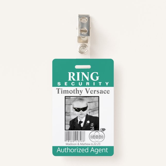 Emerald Green Ring Bearer Security Badge ID Badge (Front with Clip)