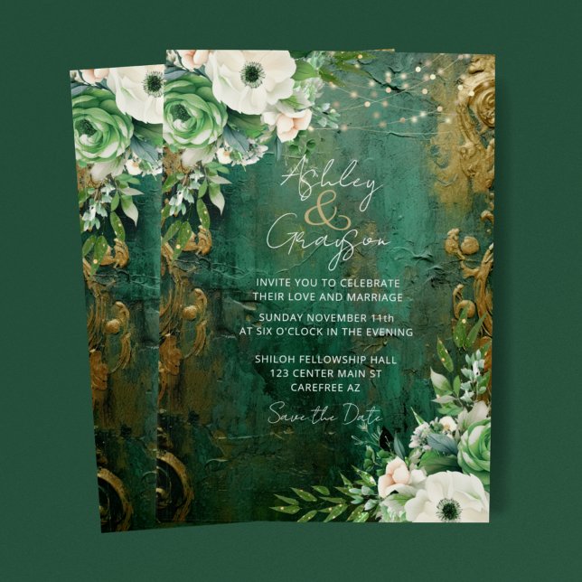 Emerald Green Romantic Floral Wedding Save The Date (Creator Uploaded)