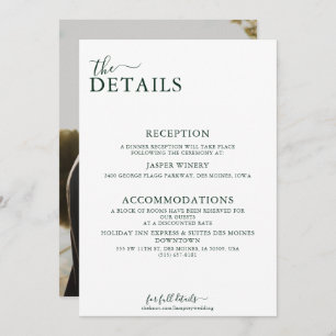 Emerald Green Romantic Photo Back Wedding Details Invitation