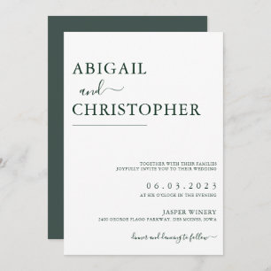 Emerald Green Romantic Simple Wedding Invitation
