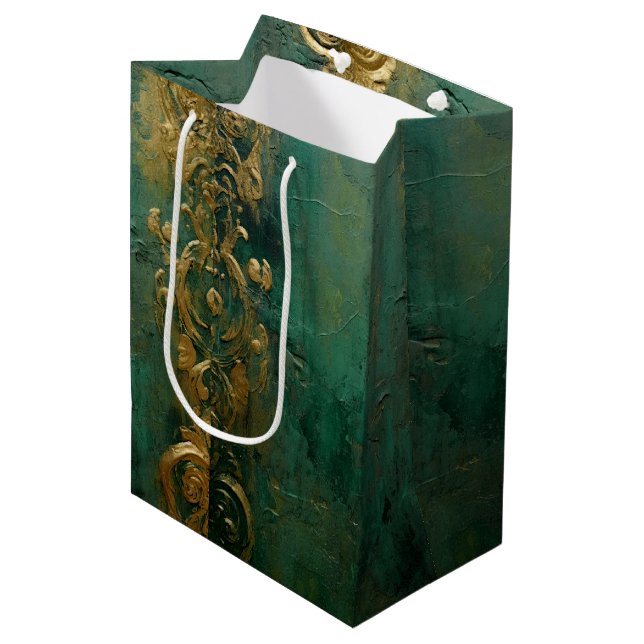 Emerald Green Romantic Wedding Medium Gift Bag (Front Angled)
