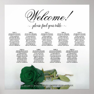Emerald Green Rose 9 Table Wedding Seating Chart