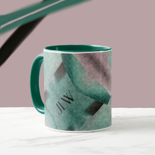 Emerald Green Rose Art Deco Abstract with Initials Mug