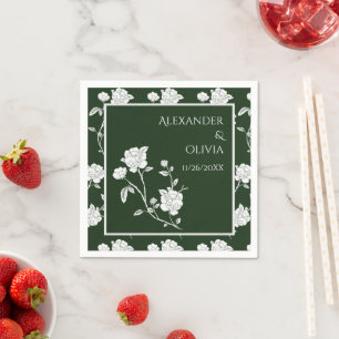 Emerald Green Rose Bridal Shower Napkins