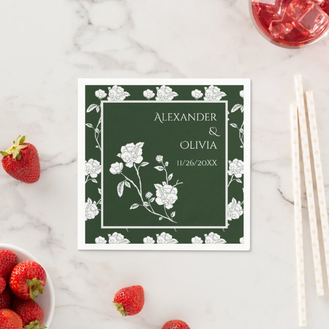 Emerald Green Rose Bridal Shower Napkins (Insitu)