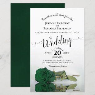 Emerald Green Rose BUDGET Wedding Invitation