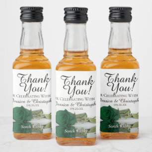 Emerald Green Rose Classy Wedding Thank You Mini Liquor Bottle Label