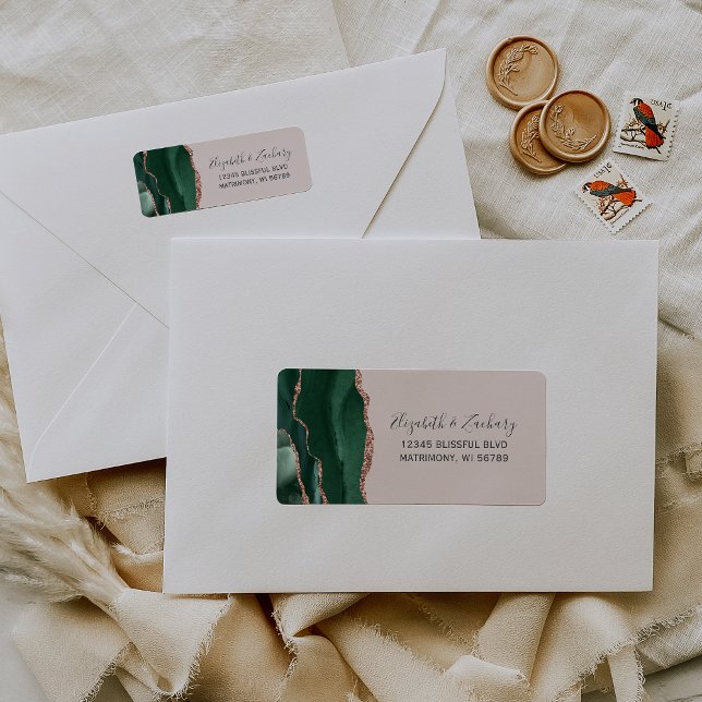 Emerald Green Rose Gold Agate Blush Return Address (Creator Uploaded)