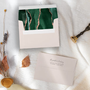 Emerald Green Rose Gold Agate Blush Wedding Envelope