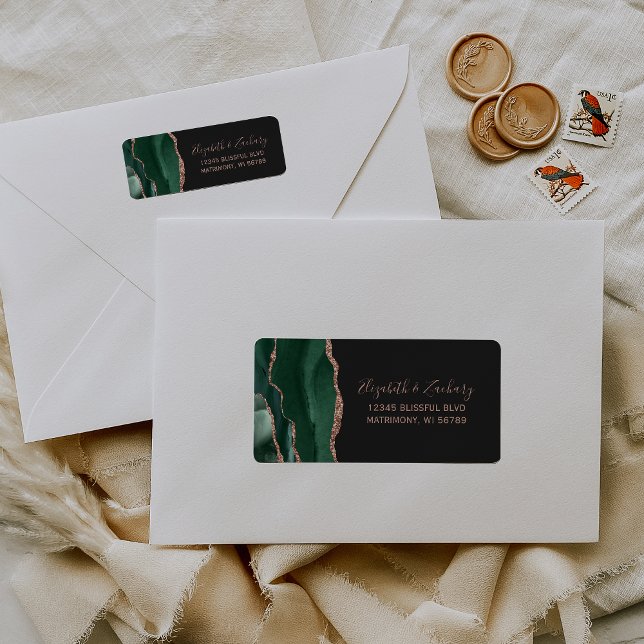 Emerald Green Rose Gold Agate Return Address (Creator Uploaded)