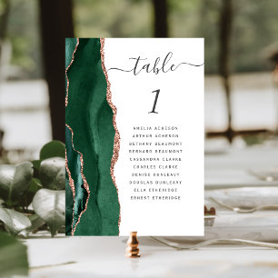 Emerald Green Rose Gold Agate Wedding Table Number