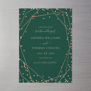 Emerald Green Rose Gold Geometric Save the Date Magnetic Invitation