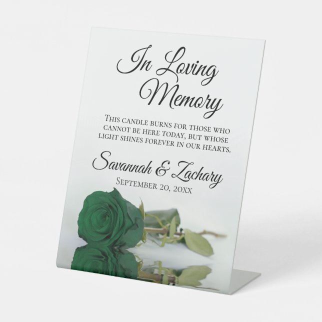 Emerald Green Rose Loving Memory Wedding Memorial Pedestal Sign (Front)