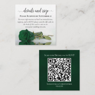 Emerald Green Rose Wedding Details & RSVP QR Code Enclosure Card