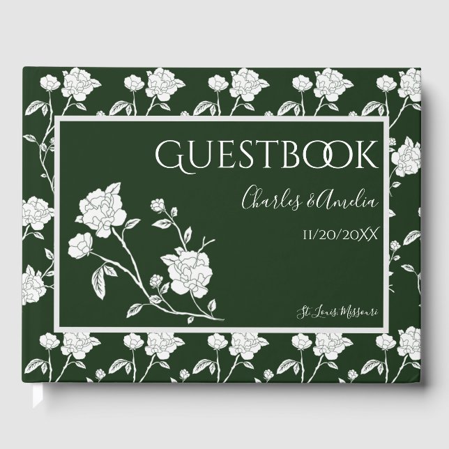 Emerald Green Rose Wedding Guest Book (Front)