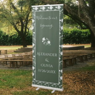 Emerald Green Rose Wedding Retractable Banner