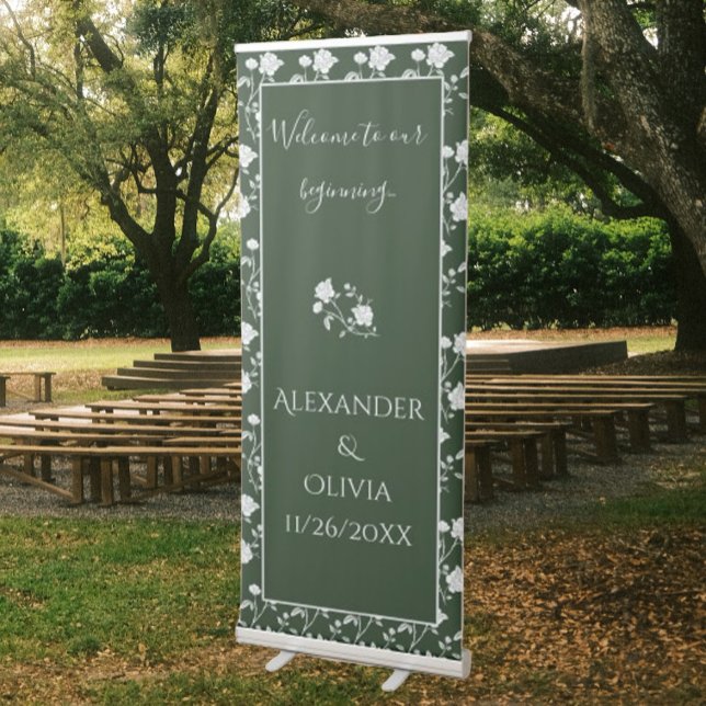 Emerald Green Rose Wedding Retractable Banner (Emerald Green Rose Wedding Welcome Banner)