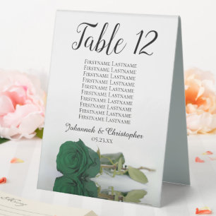Emerald Green Rose Wedding Table Number w/ Names