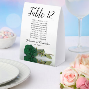 Emerald Green Rose Wedding Table Number w/ Names