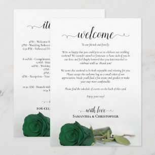 Emerald Green Rose Wedding Welcome & Itinerary Programme