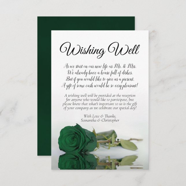 Emerald Green Rose Wedding Wishing Well Poem Enclosure Card (Front/Back)