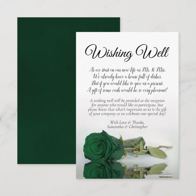 Emerald Green Rose Wedding Wishing Well Poem Enclosure Card (Front/Back)
