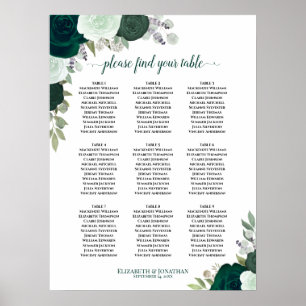 Emerald Green Roses 9 Table Wedding Seating Chart