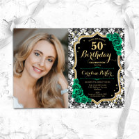 Emerald Green Roses Black Gold Photo 50th Birthday