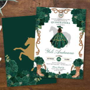 Emerald Green Roses Charro Vestidos Quinceañera Invitation