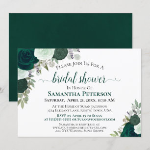 Emerald Green Roses Elegant Bridal Shower Invitation