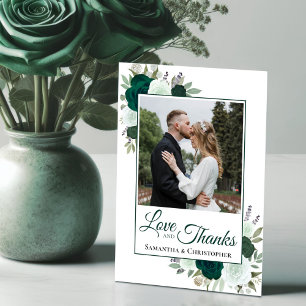 Emerald Green Roses Love & Thanks Wedding Photo Thank You Card