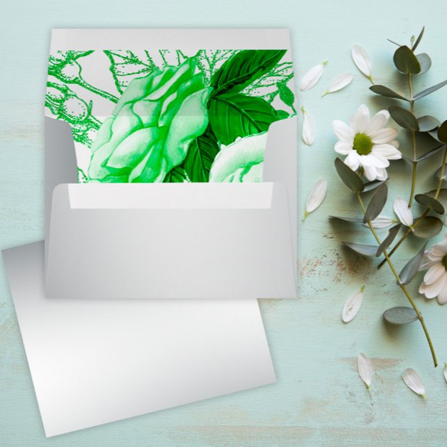 Emerald Green Roses on Silver Wedding Envelope (Creator Uploaded)