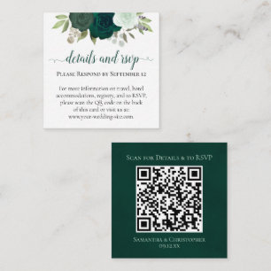 Emerald Green Roses Wedding Details & RSVP QR Code Enclosure Card