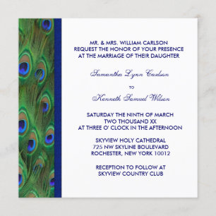 Emerald Green Royal Blue Peacock Wedding Invitation