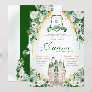 Emerald Green Royal Castle Princess Quinceanera Invitation